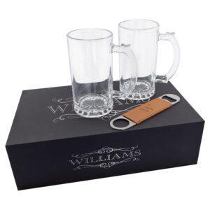 Personalized Beer Mug Gift Set with Bottle Opener - Black Box Set