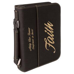 Personalized Bible Cover with Handle and Zipper - Medium, Black/Gold