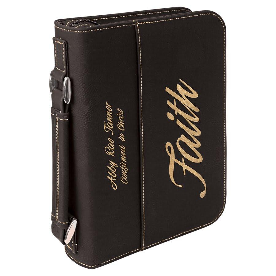 Personalized Bible Cover with Handle and Zipper - Medium, Black/Gold