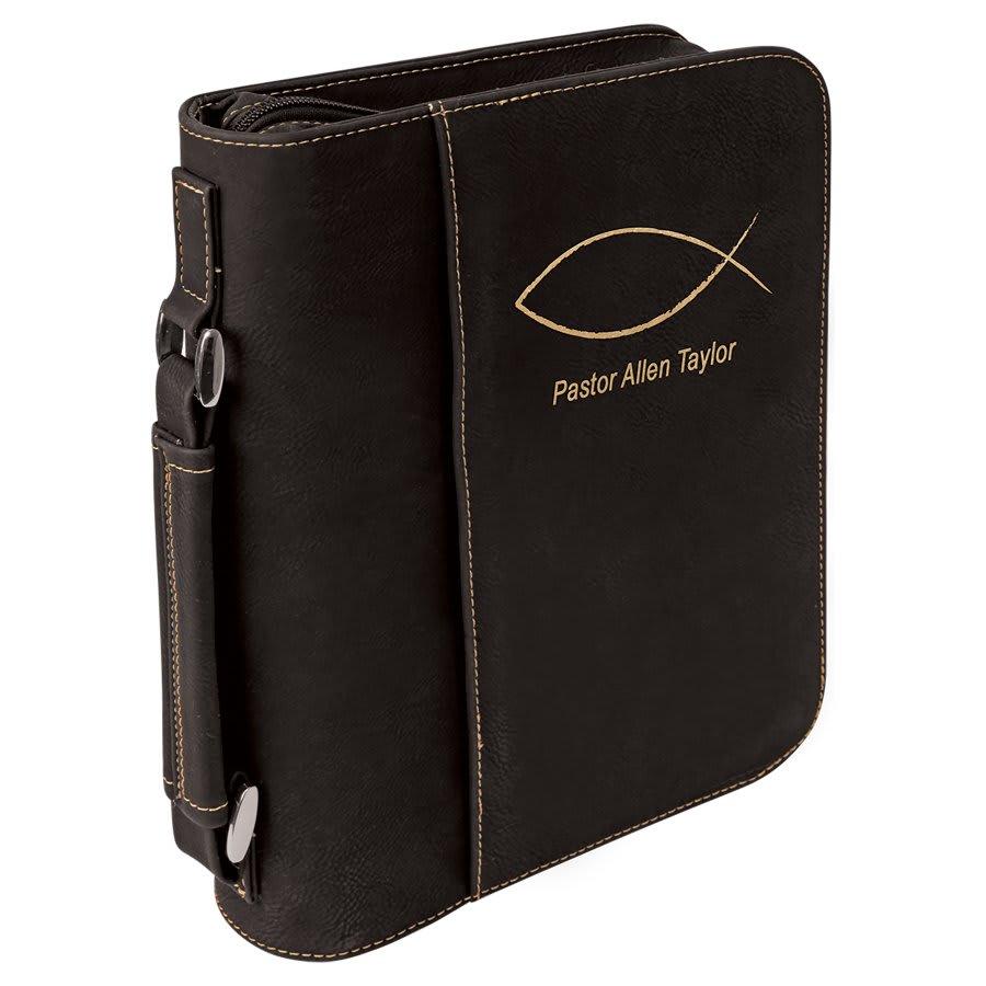 Personalized Bible Cover with Handle and Zipper - Large, Black/Gold