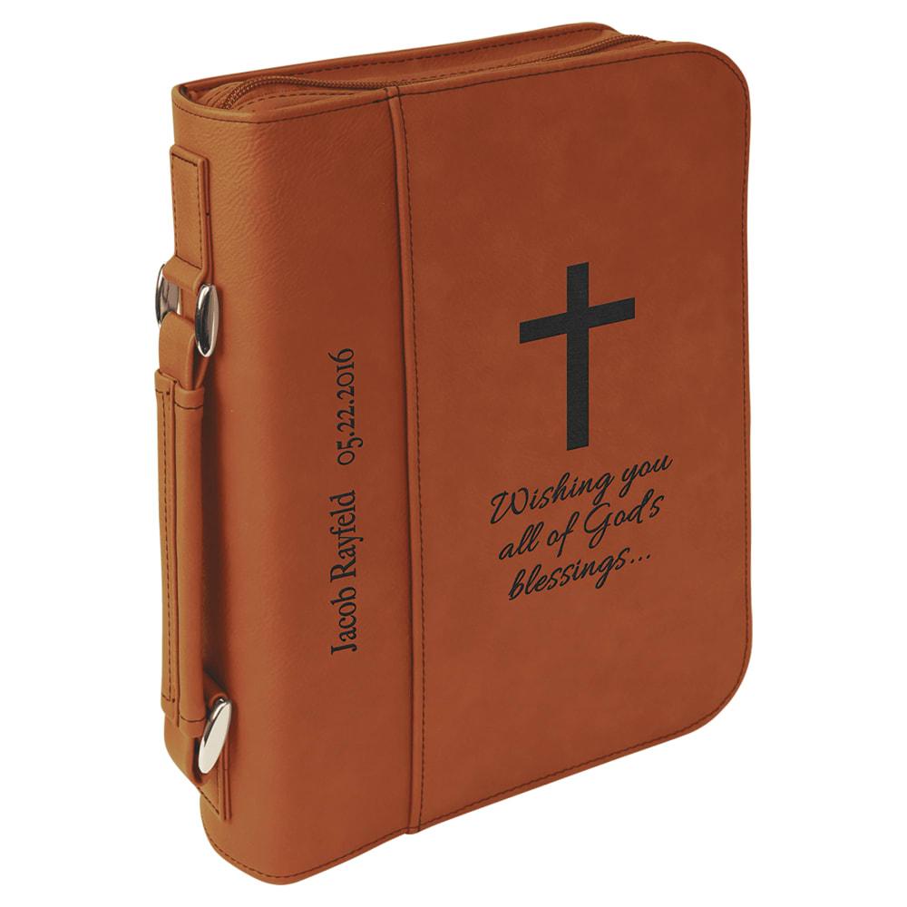 Personalized Bible Cover with Handle and Zipper - Large, Rawhide