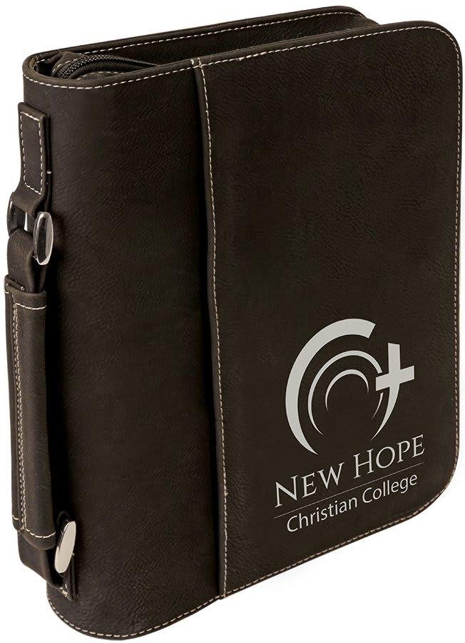 Personalized Bible Cover with Handle and Zipper - Large, Black/Silver