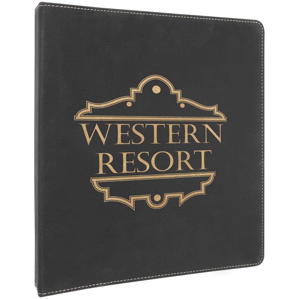 Personalized 3 Ring Binder, Engraved Faux Leather - 1" Rings, Black/Gold