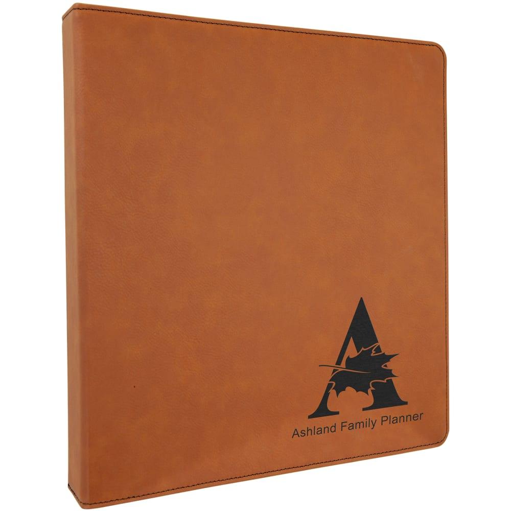 Personalized 3 Ring Binder, Engraved Faux Leather - 1" Rings, Rawhide
