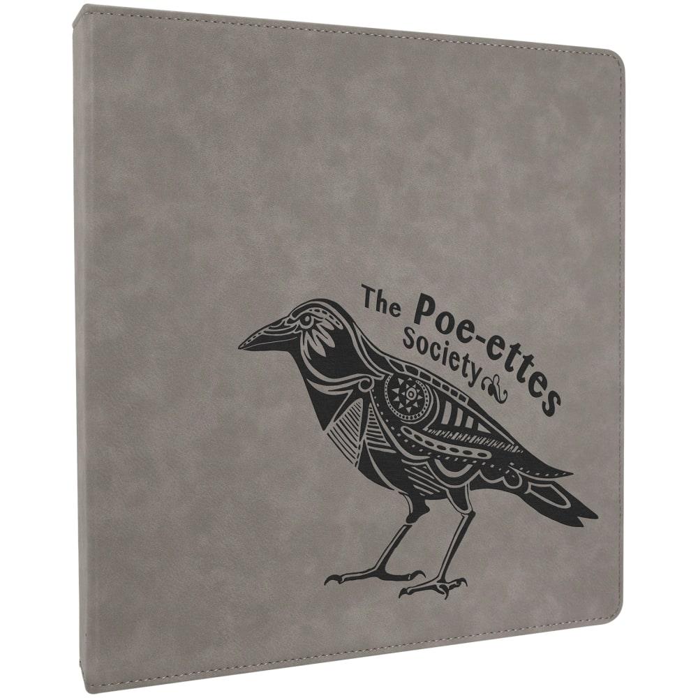 Personalized 3 Ring Binder, Engraved Faux Leather - 1" Rings, Gray