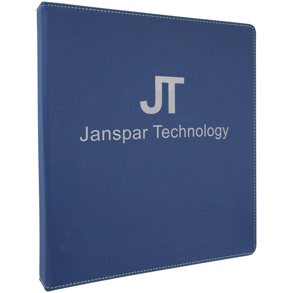 Personalized 3 Ring Binder, Engraved Faux Leather - 1" Rings, Blue/Silver