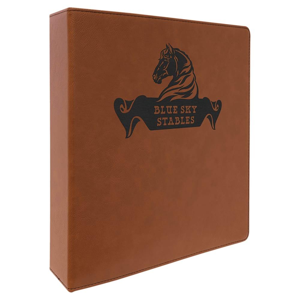 Personalized 3 Ring Binder, Engraved Faux Leather - 2" Rings, Rawhide