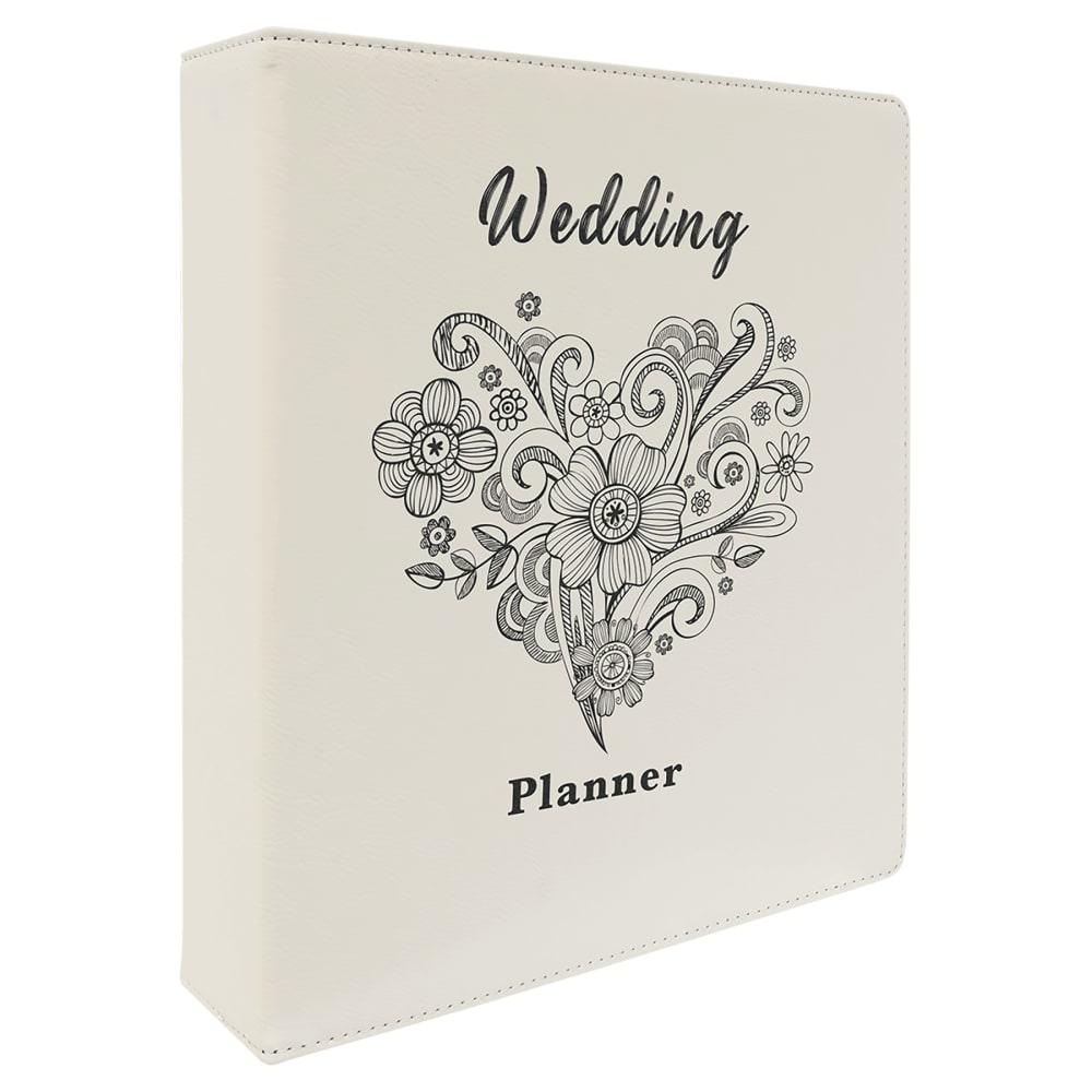 Personalized 3 Ring Binder, Engraved Faux Leather - 2" Rings, White