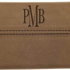 Personalized Business Card Holder, Engraved Faux Leather - Dark Brown