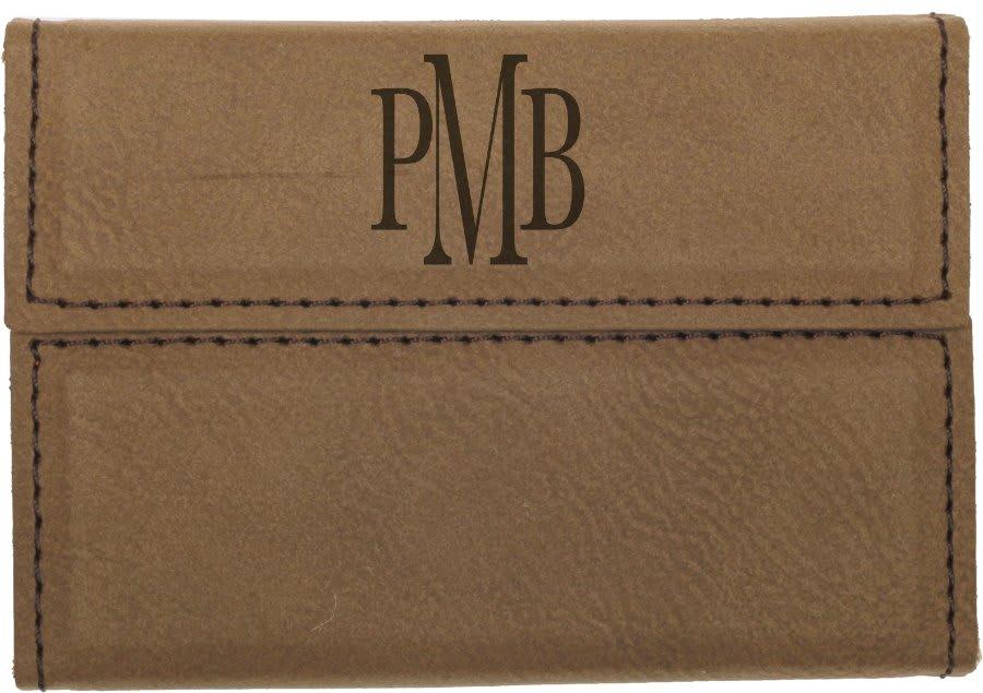 Personalized Business Card Holder, Engraved Faux Leather - Dark Brown