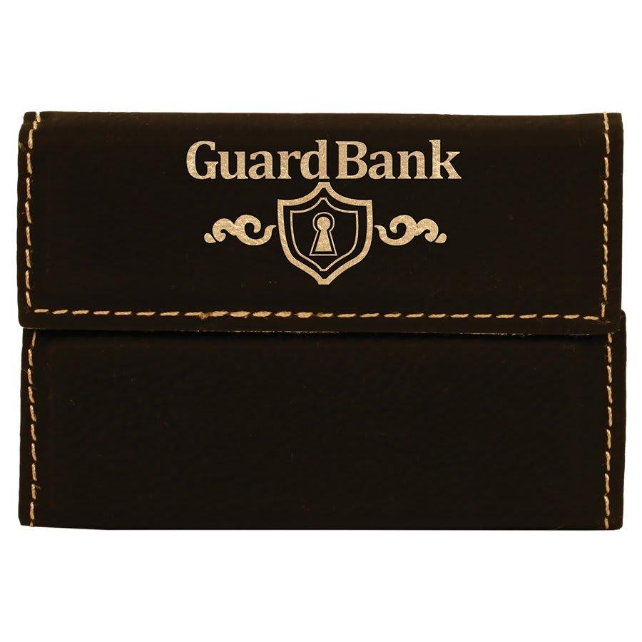 Personalized Business Card Holder, Engraved Faux Leather - Black/Gold