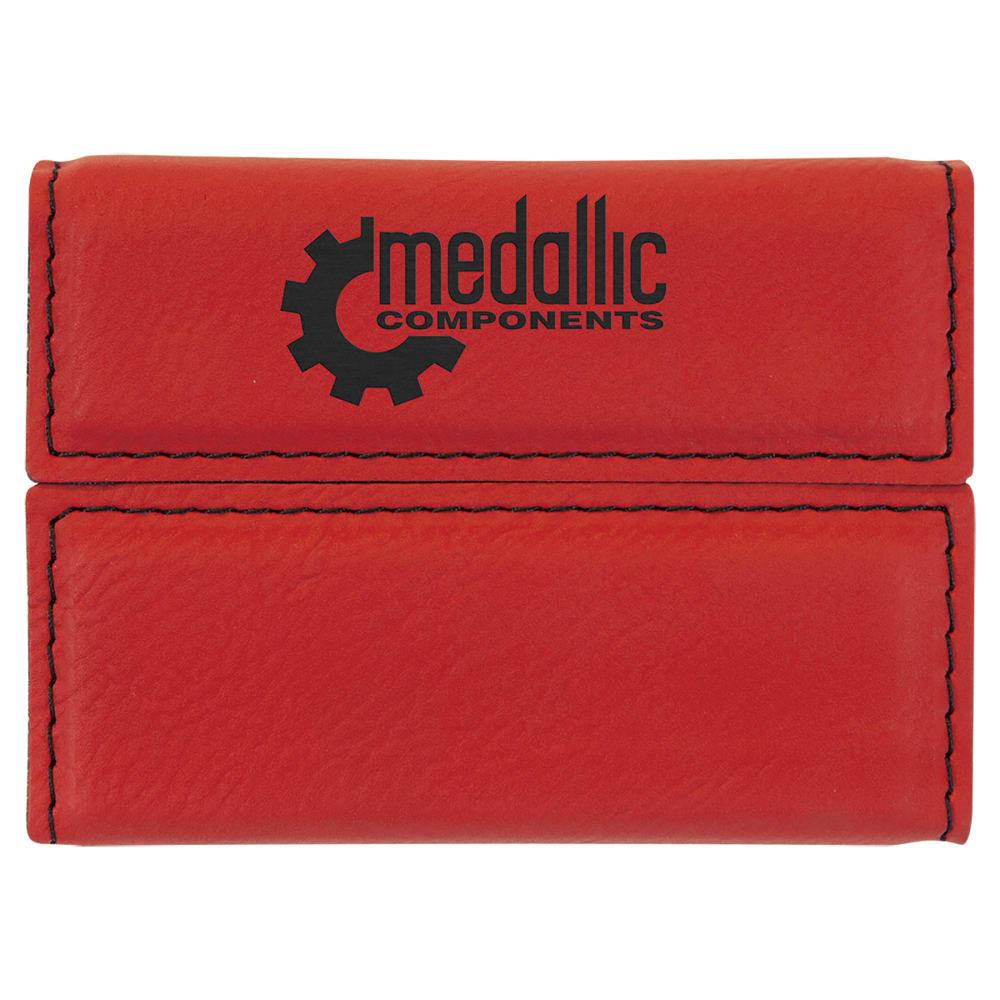 Personalized Business Card Holder, Engraved Faux Leather - Red