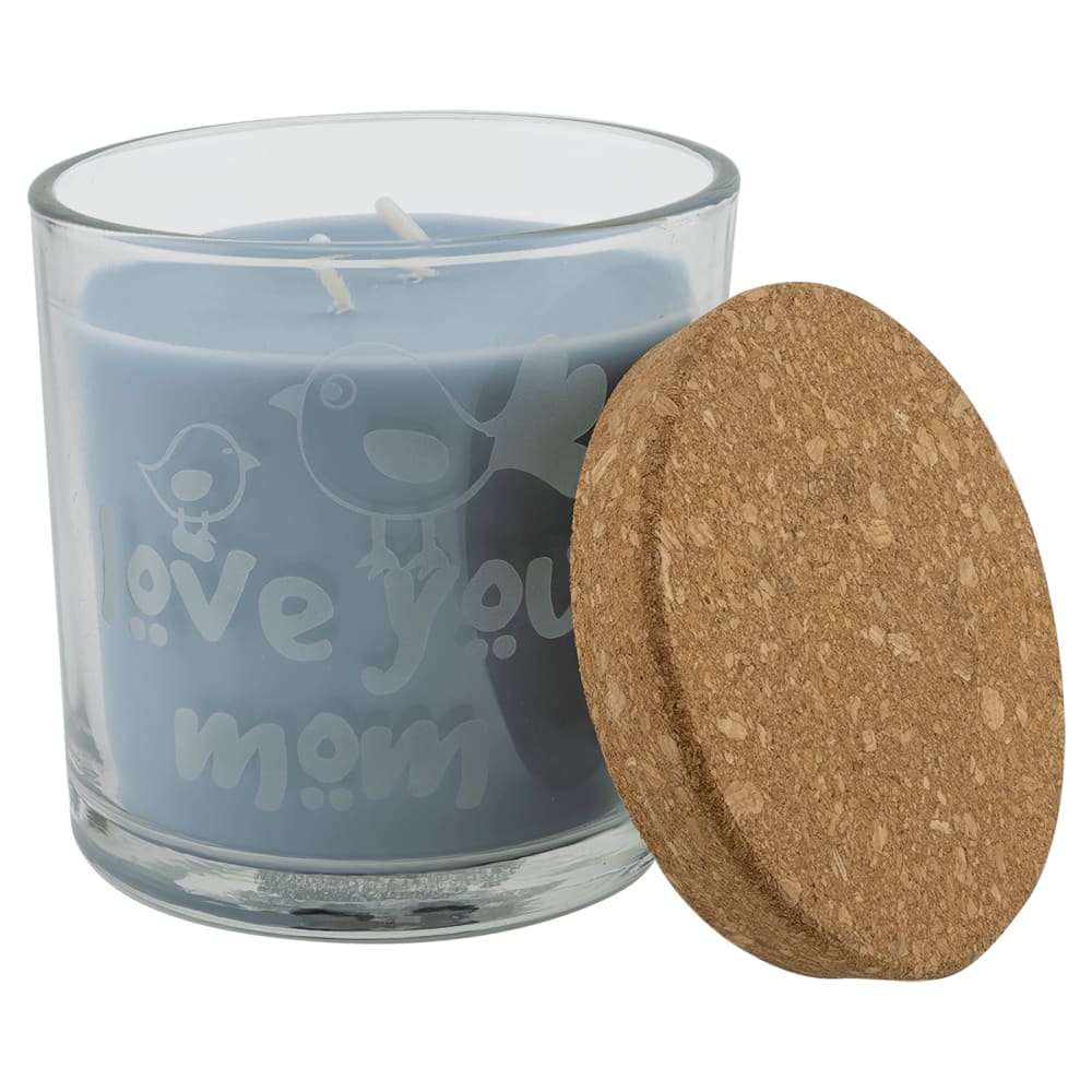 Personalized Glass Candle with Engraved Cork Lid - Crisp Linen