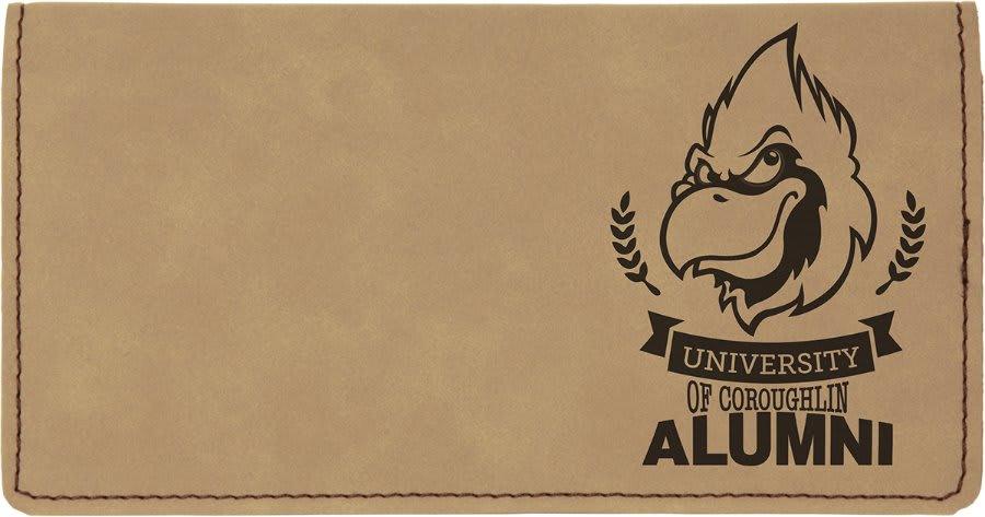 Personalized Checkbook Cover, Engraved Faux Leather - Light Brown
