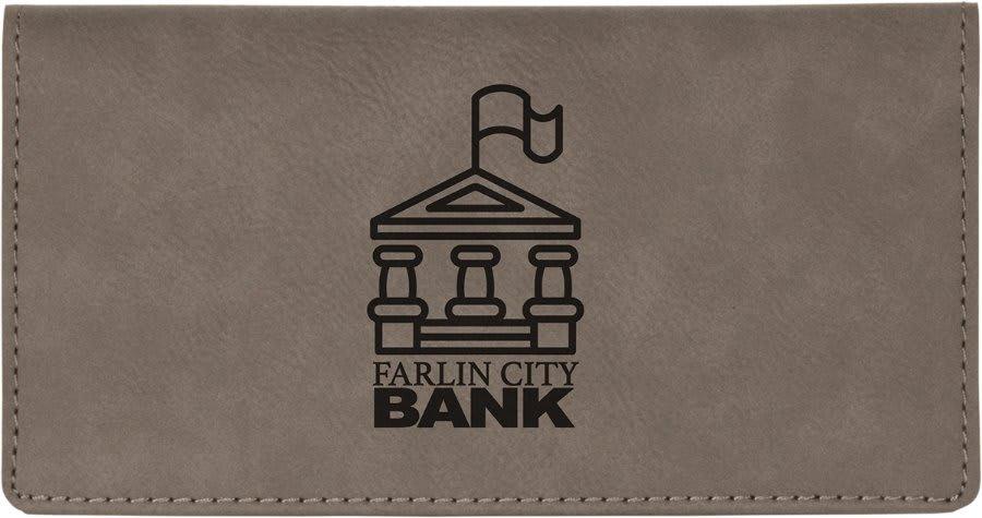 Personalized Checkbook Cover, Engraved Faux Leather - Gray