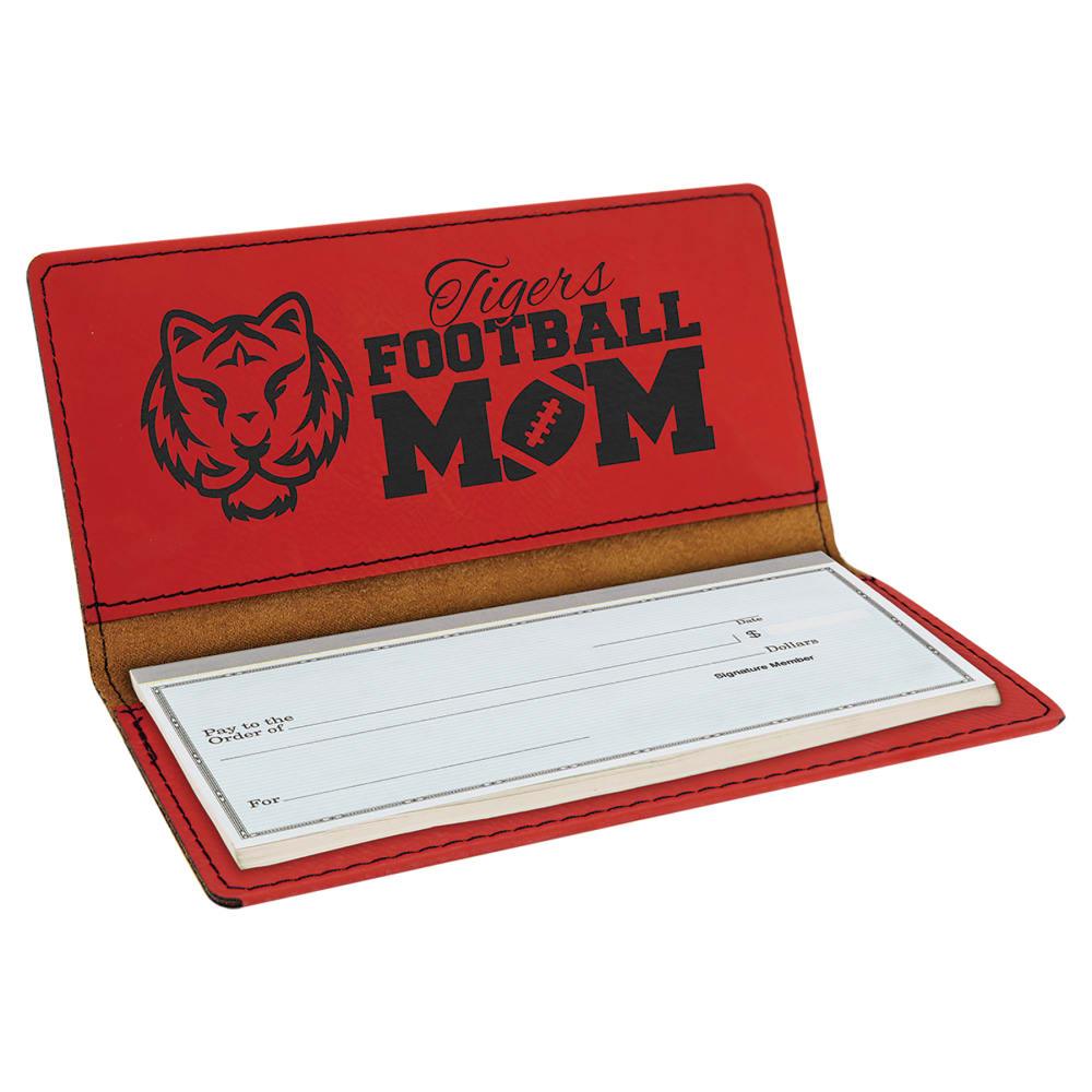 Personalized Checkbook Cover, Engraved Faux Leather - Red