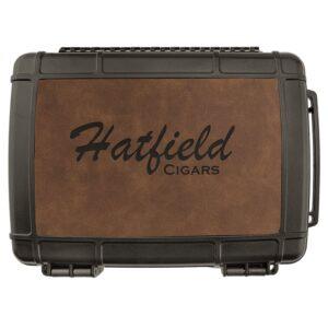 Personalized Travel Cigar Case - Dark Brown Faux Leather Lid