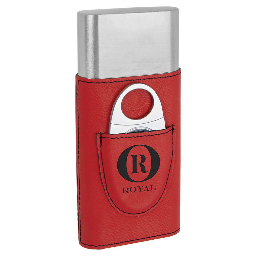 Personalized Cigar Case with Cutter, Engraved Faux Leather - Red