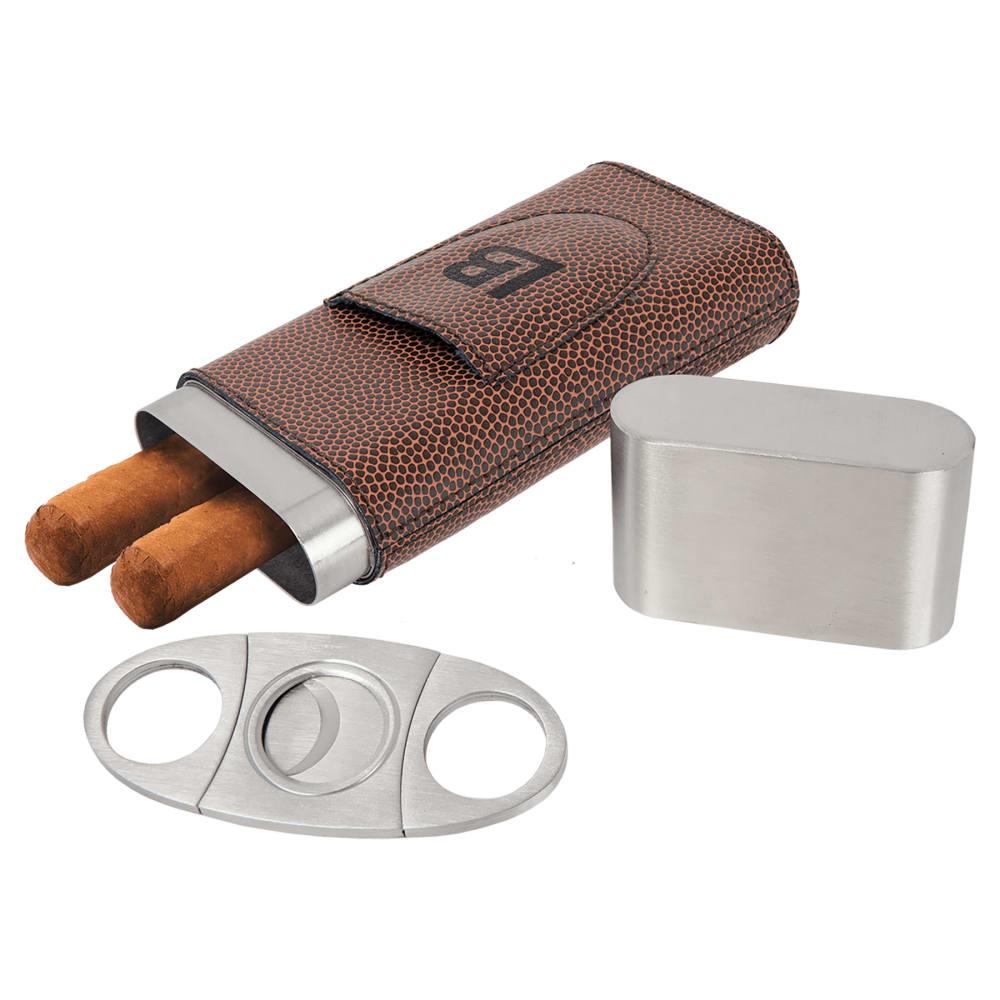 Personalized Cigar Case with Cutter, Engraved Faux Leather - Football