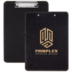 Personalized Clipboard, Engraved Faux Leather - Black/Gold