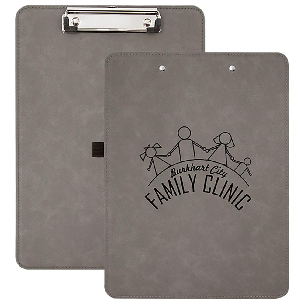 Personalized Clipboard, Engraved Faux Leather - Gray