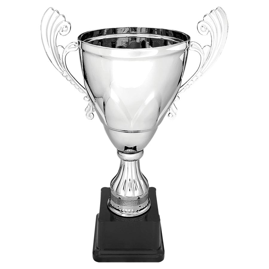 Completed Metal Cup Trophies, Blank (Single or 5) - 11" Silver Completed Metal Cup on Plastic Base