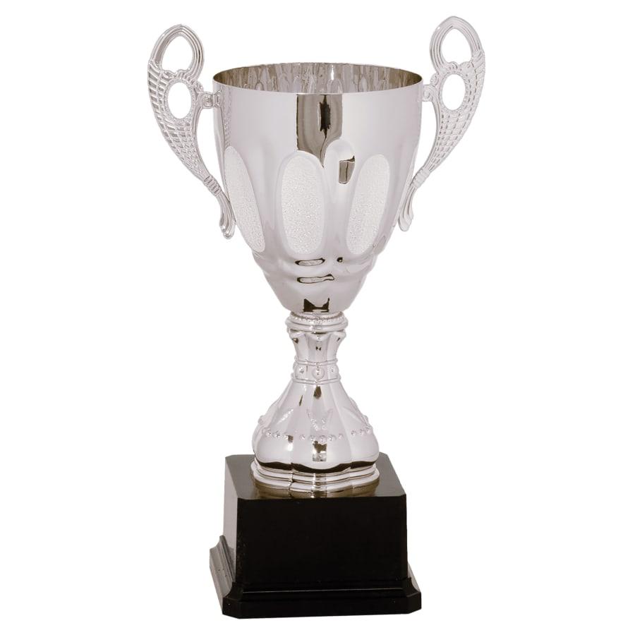 Completed Metal Cup Trophies, Blank (Single or 5) - 11" Silver Completed Metal Cup Trophy on Plastic Base