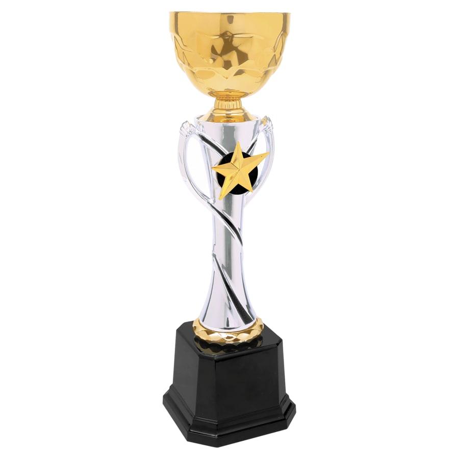 Completed Metal Cup Trophies, Blank (Single or 5) - 12 1/4" Silver/Gold Completed Metal Cup Trophy