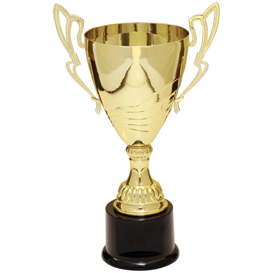 Completed Metal Cup Trophies, Blank (Single or 5) - 12" Gold Completed Metal Cup Trophy on Plastic Base (CMC320G)