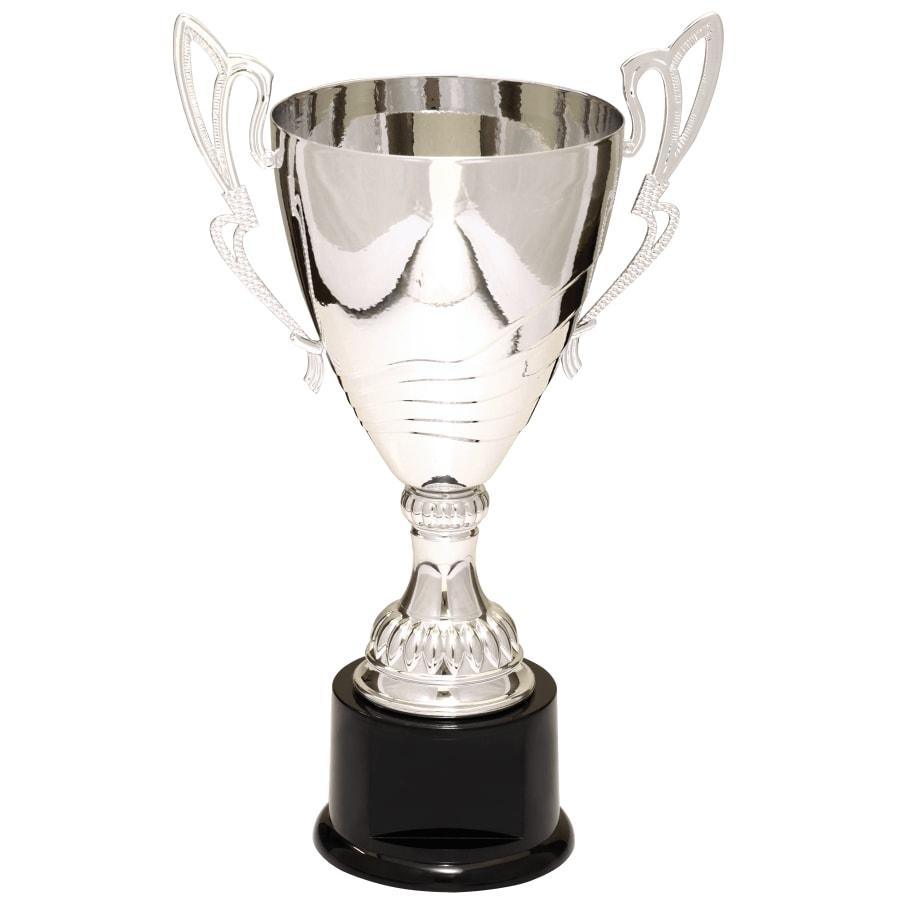 Completed Metal Cup Trophies, Blank (Single or 5) - 12" Silver Completed Metal Cup Trophy on Plastic Base (CMC320S)