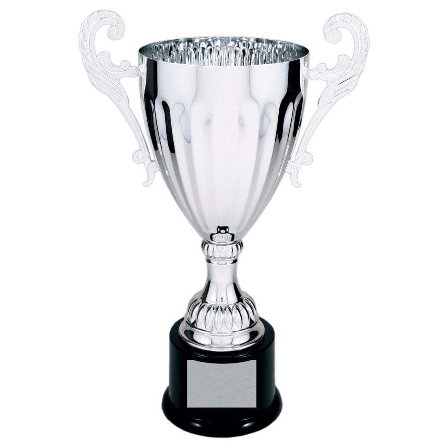 Completed Metal Cup Trophies, Blank (Single or 5) - 12" Silver Completed Metal Cup Trophy on Plastic Base