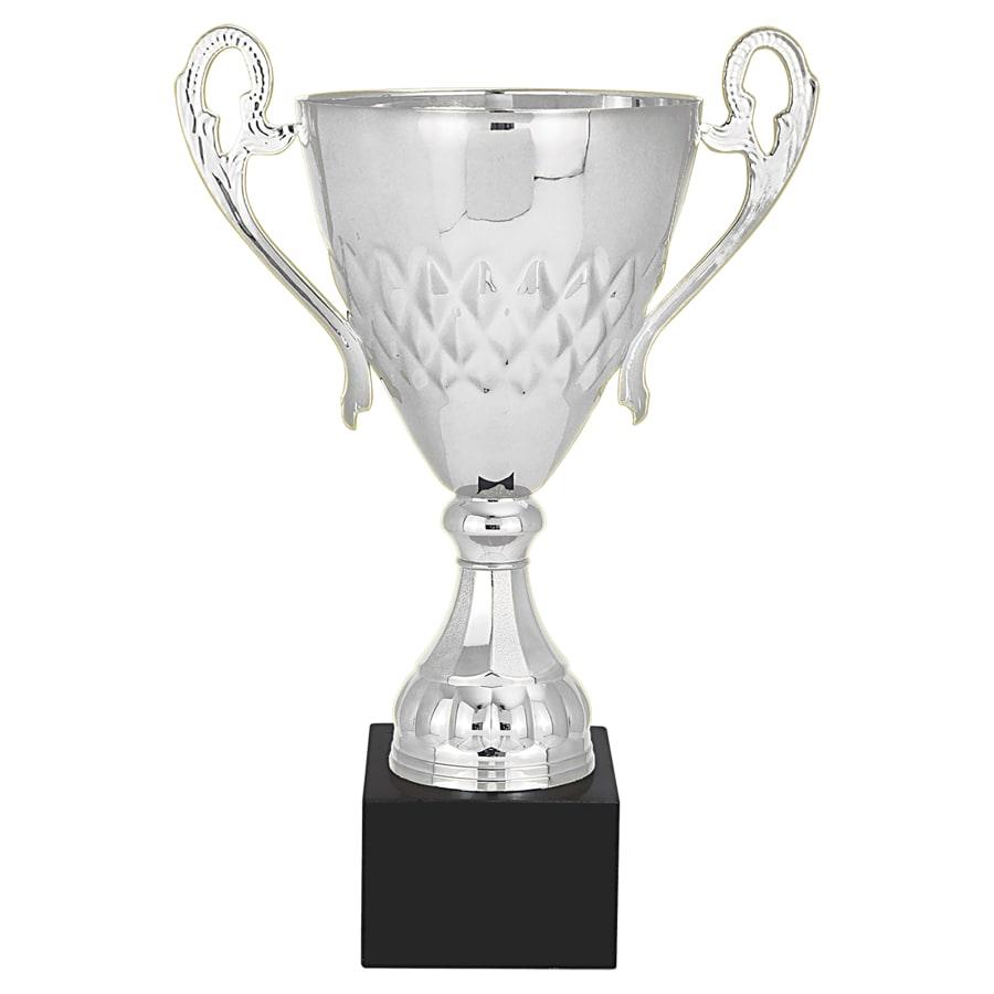 Completed Metal Cup Trophies, Blank (Single or 5) - 13 3/4" Silver Completed Metal Cup with Black Marble Base