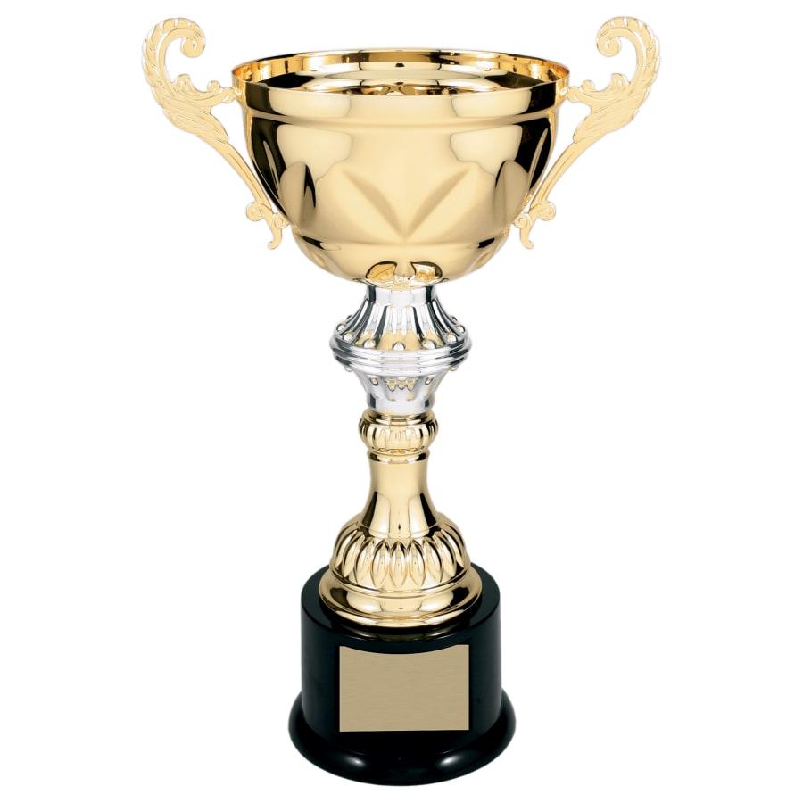 Completed Metal Cup Trophies, Blank (Single or 5) - 13" Gold Completed Metal Cup Trophy on Plastic Base