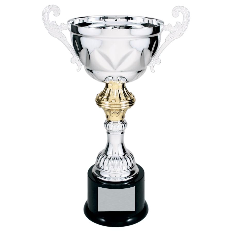 Completed Metal Cup Trophies, Blank (Single or 5) - 13" Silver Completed Metal Cup Trophy on Plastic Base