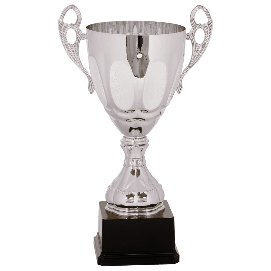 Completed Metal Cup Trophies, Blank (Single or 5) - 14" Silver Completed Metal Cup Trophy on Plastic Base