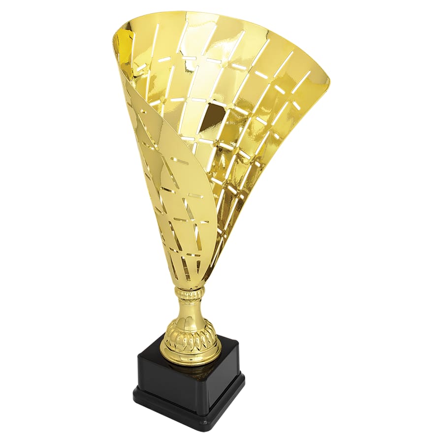 Completed Metal Cup Trophies, Blank (Single or 5) - 15 1/2" Gold Metal Flag Cup on Plastic Base