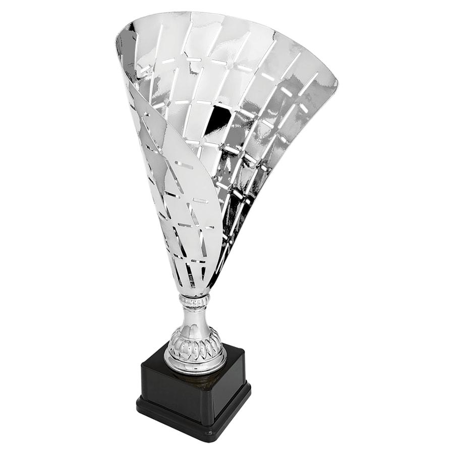 Completed Metal Cup Trophies, Blank (Single or 5) - 15 1/2" Silver Metal Flag Cup on Plastic Base