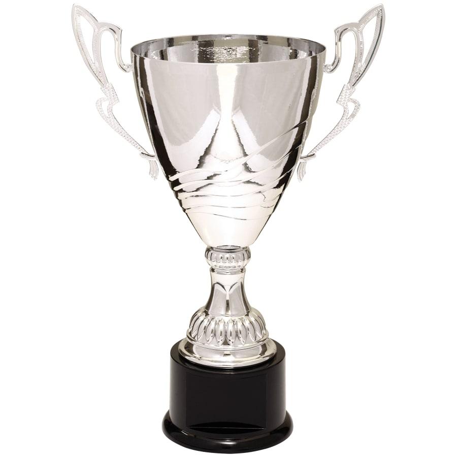 Completed Metal Cup Trophies, Blank (Single or 5) - 15" Silver Completed Metal Cup Trophy on Plastic Base