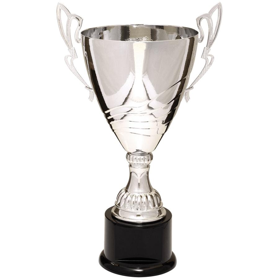 Completed Metal Cup Trophies, Blank (Single or 5) - 16 3/4" Silver Completed Metal Cup Trophy on Plastic Base