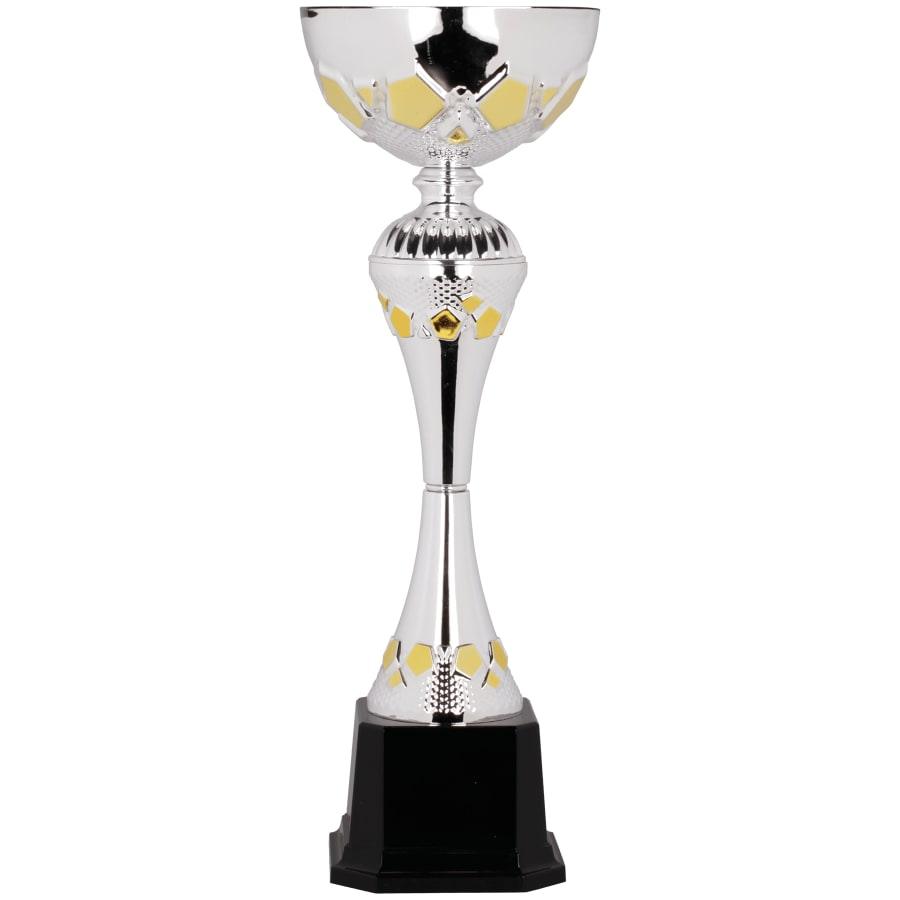 Completed Metal Cup Trophies, Blank (Single or 5) - 16" Silver/Gold Completed Metal Cup Trophy on Plastic Base