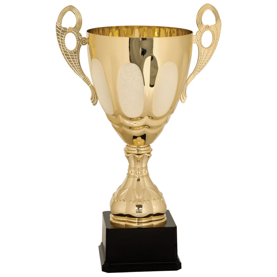 Completed Metal Cup Trophies, Blank (Single or 5) - 17 1/2" Gold Completed Metal Cup Trophy on Plastic Base