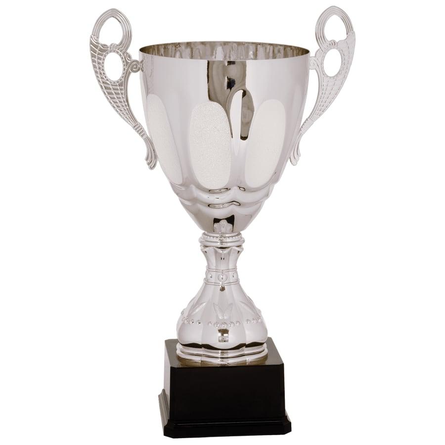 Completed Metal Cup Trophies, Blank (Single or 5) - 17 1/2" Silver Completed Metal Cup Trophy on Plastic Base