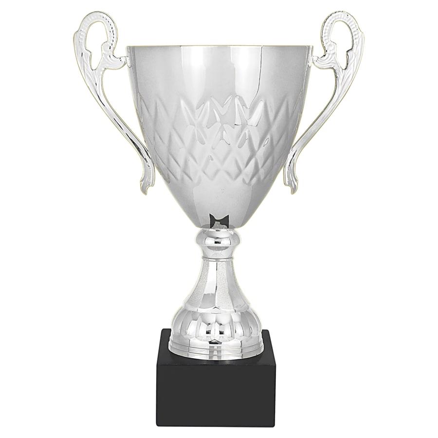 Completed Metal Cup Trophies, Blank (Single or 5) - 17 1/8" Silver Completed Metal Cup with Black Marble Base
