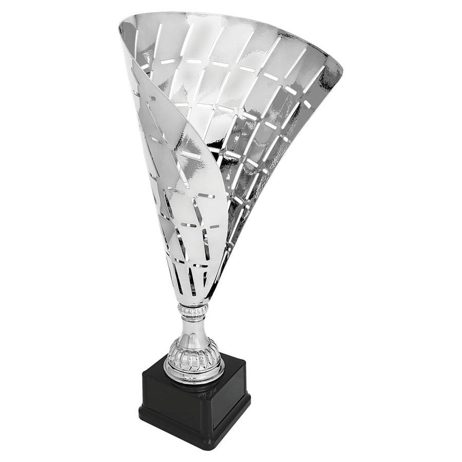 Completed Metal Cup Trophies, Blank (Single or 5) - 18" Silver Metal Flag Cup on Plastic Base