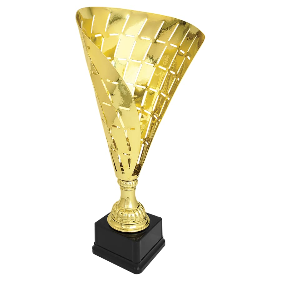 Completed Metal Cup Trophies, Blank (Single or 5) - 19 1/2" Gold Metal Flag Cup on Plastic Base