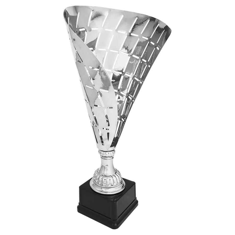 Completed Metal Cup Trophies, Blank (Single or 5) - 19 1/2" Silver Metal Flag Cup on Plastic Base