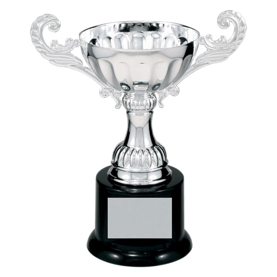 Completed Metal Cup Trophies, Blank (Single or 5) - 6 1/2" Silver Completed Metal Cup Trophy on Plastic Base