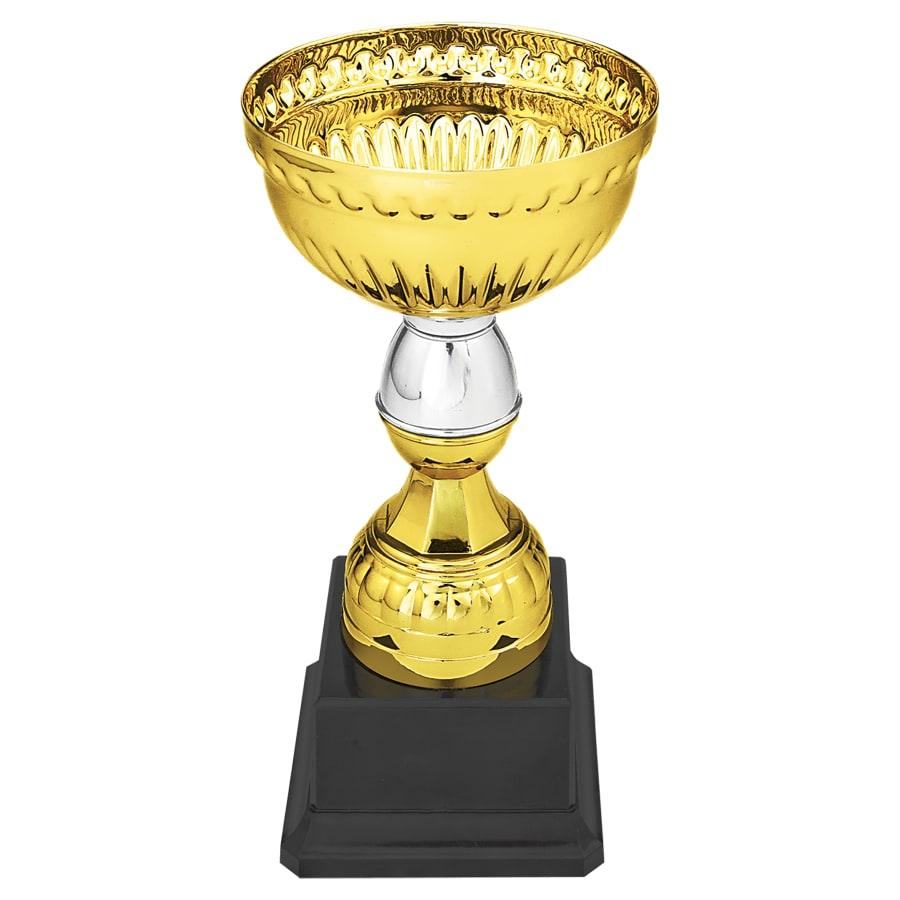 Completed Metal Cup Trophies, Blank (Single or 5) - 7" Gold & Silver Metal Cup with Plastic Stem and Base