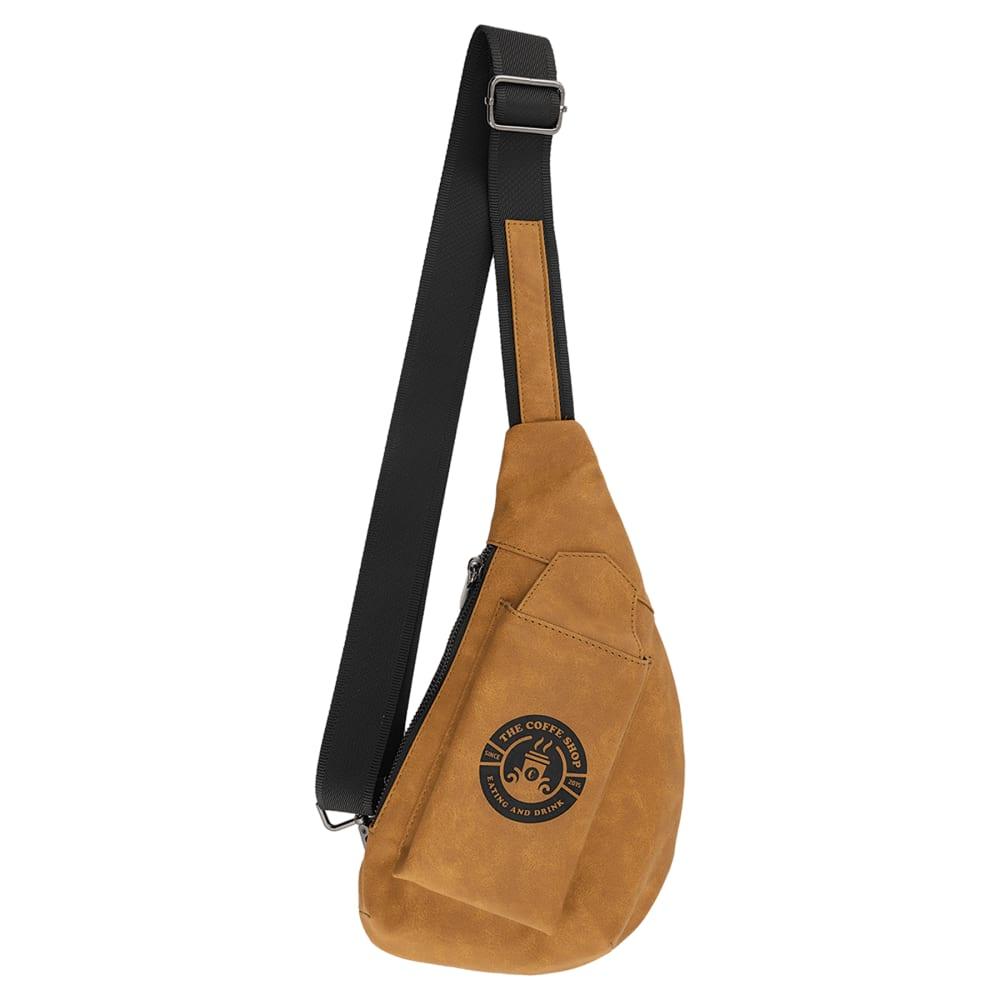 Personalized Faux Leather Sling Bag - Light Brown