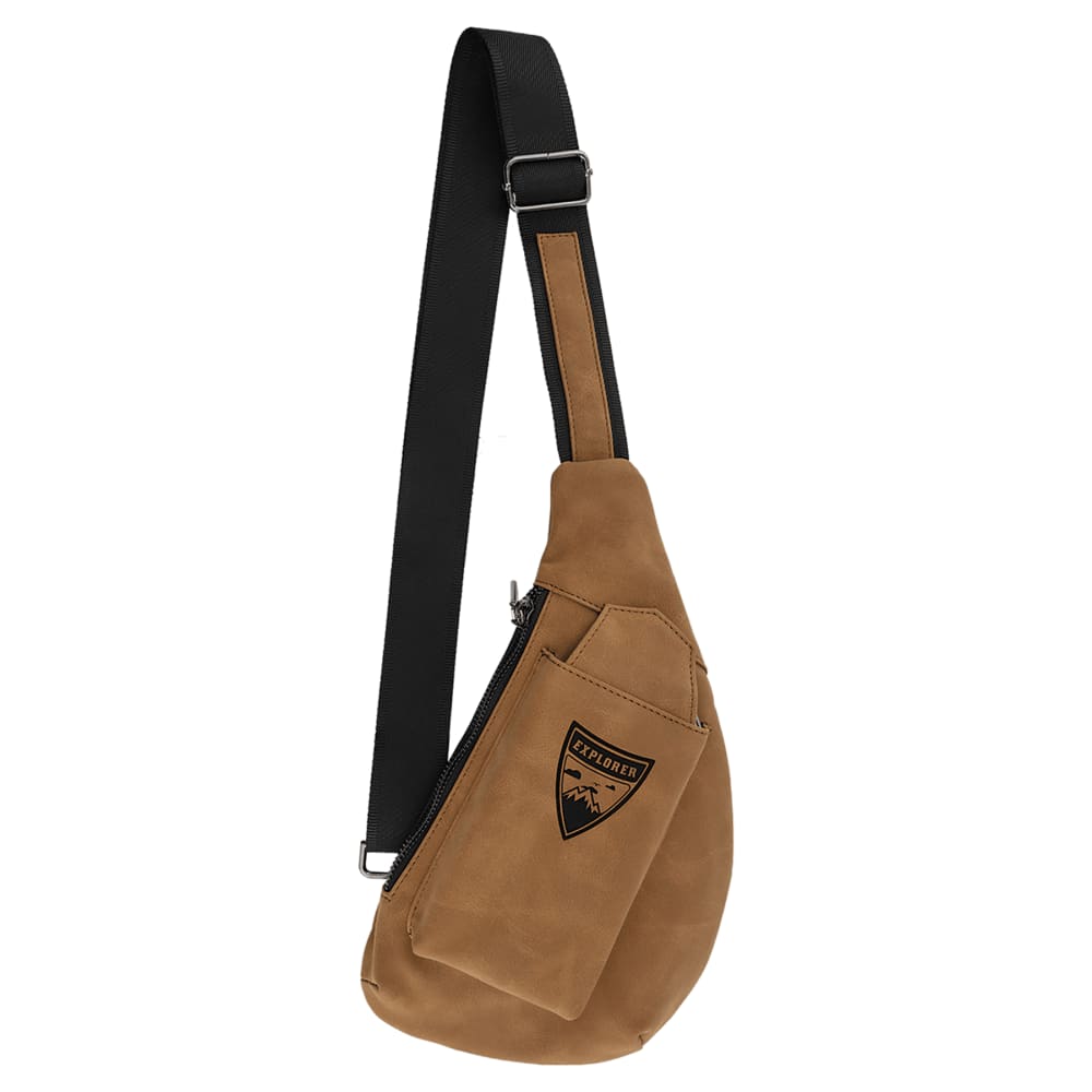 Personalized Faux Leather Sling Bag - Medium Brown